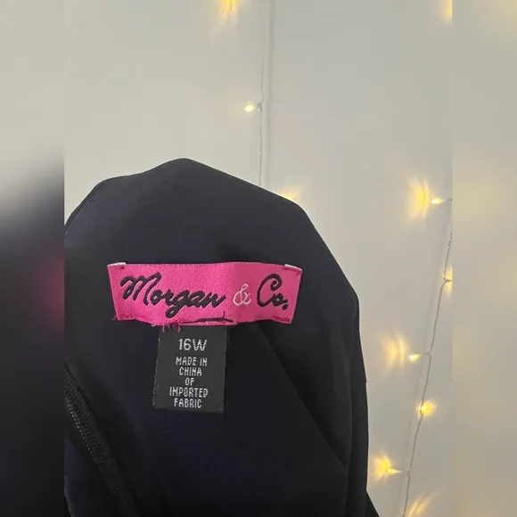 Navy Morgan & Co. Womens Solid With Mesh A-Line Dress Junior Size 16 W - Picture 10 of 10